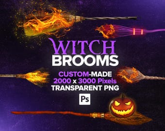 Witch Brooms with Effects Clipart, Transparent Png, Halloween Brooms, Halloween Clipart, Digital Download