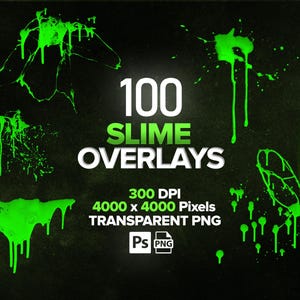 100 Slime PNG, Dripping Slime, Green Slime Clipart, Digital Download