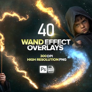 40 Magic Wand Effects, Magic Light Overlays, Bokeh Glitter, Magic Spell Png, Digital Download