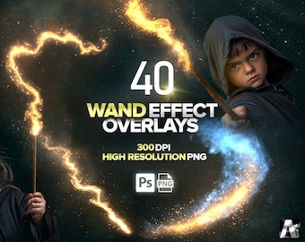 40 Magic Wand Effects, Magic Light Overlays, Bokeh Glitter, Magic Spell Png, Digital Download
