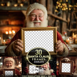 30 Santa Claus Holding Frame Digital Backdrop, Christmas Family Gift Background