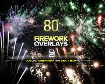 80 Fireworks Overlays, Photoshop Fireworks, Realistic Firework Display, Photo Overlays, Transparent PNG, Digital Download