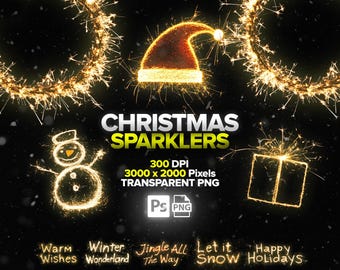 20 Christmas Sparkler Text, Sparkle Effect Overlays, Xmas Words, Holiday Quotes, Digital Download