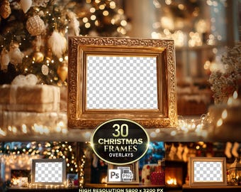 30 fondos para marcos de fotos navideños, bordes festivos para fotos, superposiciones invernales PNG