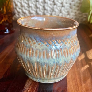 Handmade carved blue haze planter