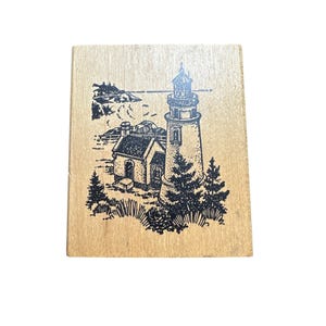 Hecate Head Lighthouse, OR Stender Design Rubber Stamp Wooden Block