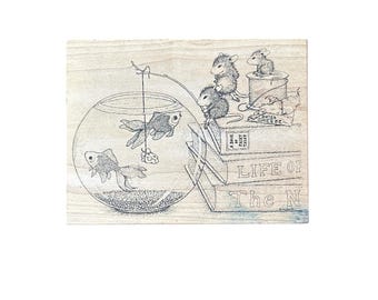 House Mouse Rubber Stamp, No Cheese Please, Vintage PSX, Personal Stamp Exchange