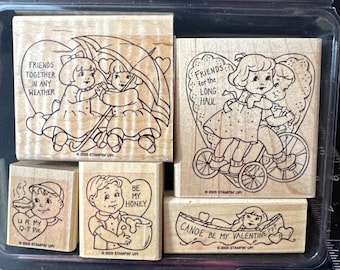 Stampin Up Vintage Valentines Rubber Stamp Set Wood Mounted