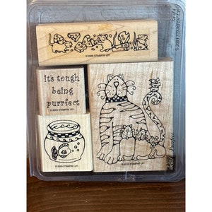 Stampin Up Purrfect Cat Rubber Stamps: Birds, Mice, Fish