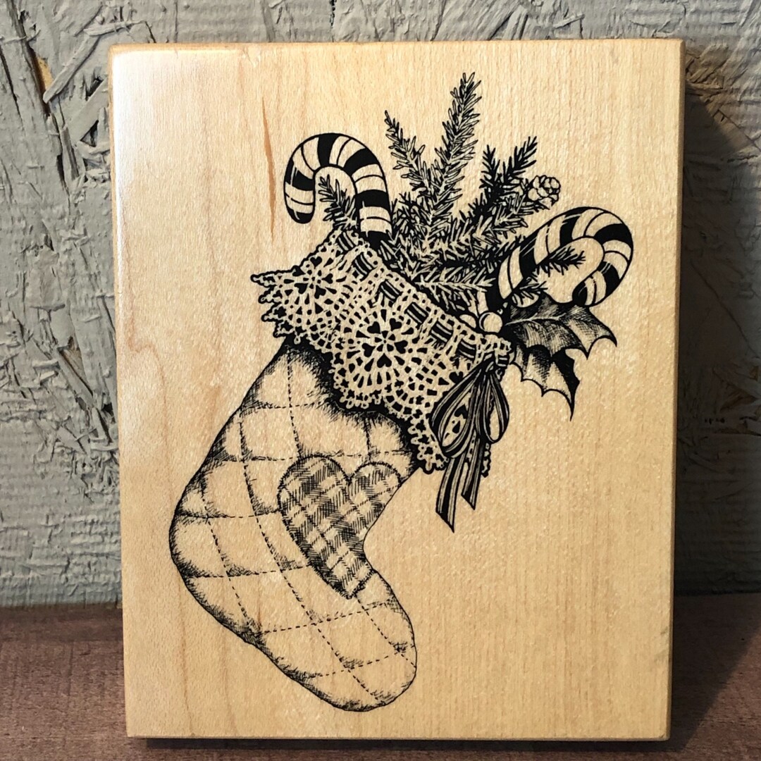 PSX K1520 Stocking Lace Trim Candy Canes Rubber Stamp Etsy