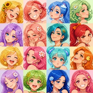 16 Anime Girl Fuse Bead Patterns, 120x120 Printable Pixel Art Charts, Digital Download Bundle