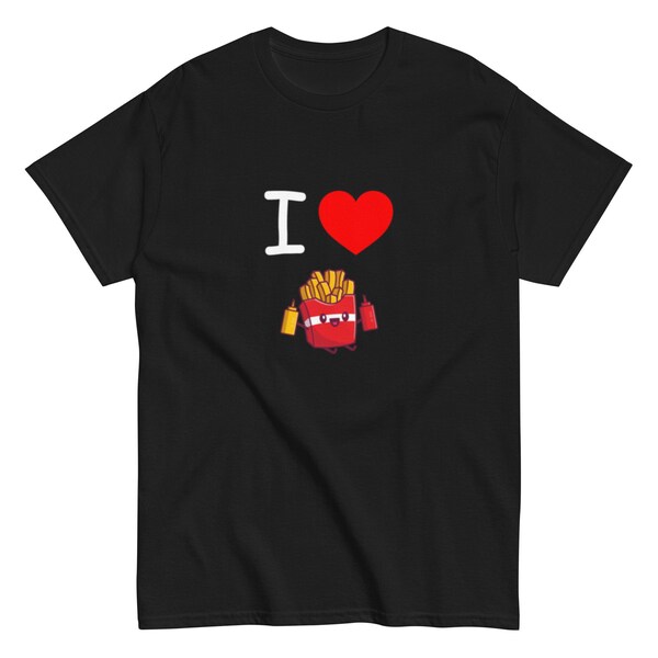 Logo Print T Shirt, "I love French Fries" Funny Phrase, Y2k fashion, Urban clothing, Dtg print tshirt, Selfmade