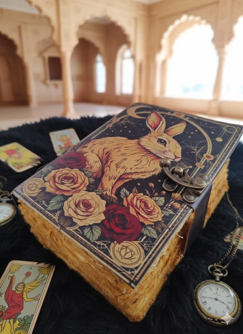 Royal Rabbits Book Rabbit Grimoire Leather Journal, Handmade Vintage Spell Book of Shadows ...