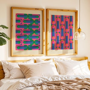 Set of 2 | Bold Horizontal & Bold Vertical Geometric Shapes Art Print | Mid-Century Modern Decor | Abstract Poster | Instant Download