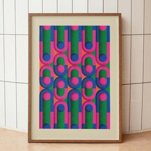 Vertical Geometric Shapes Art Print | Mid-Century Modern Decor | Abstract Poster | Hand Drawn Wall Art | Instant Download