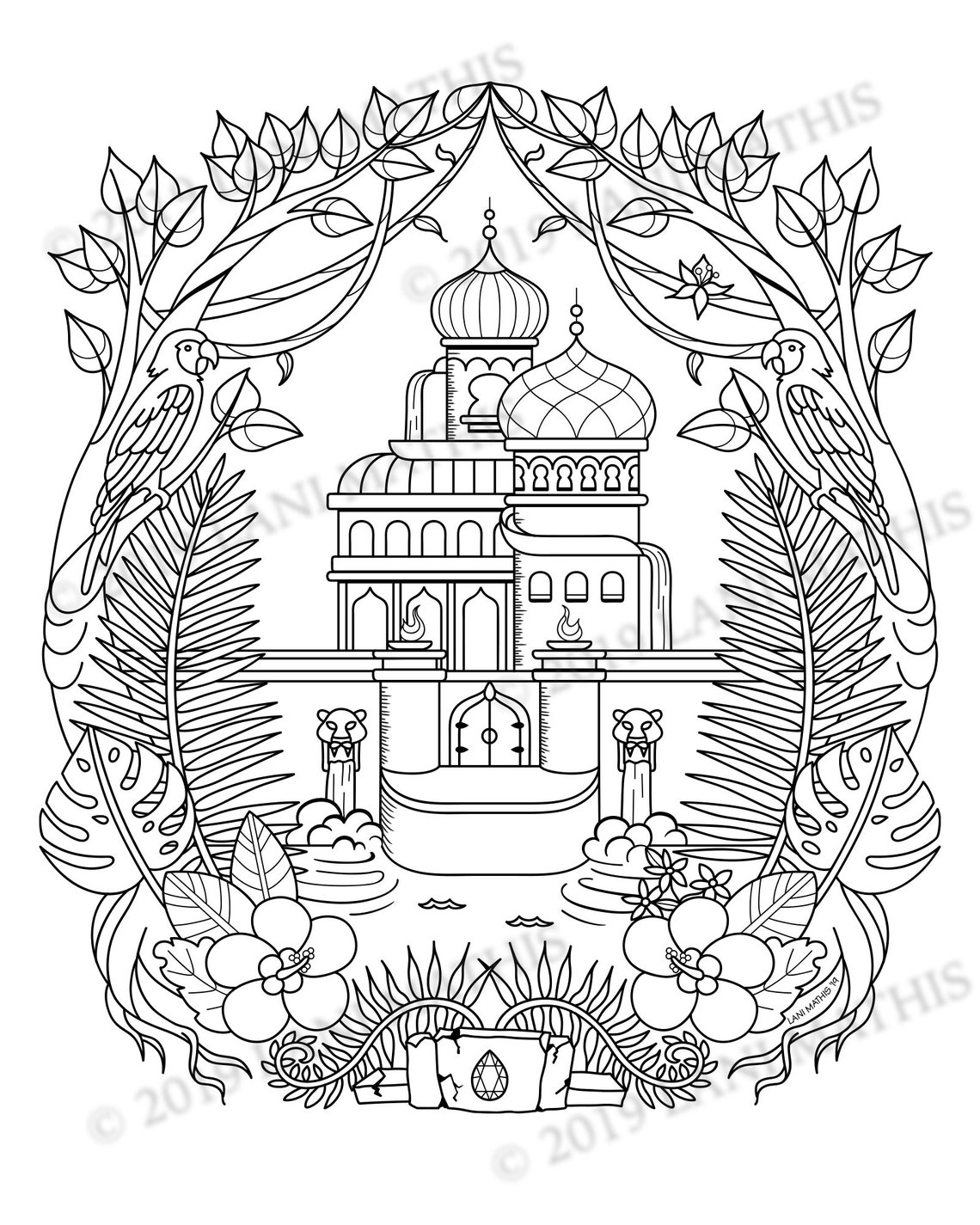 Coloring Page || Digital Download || Jungle || Palace || Tropical ...