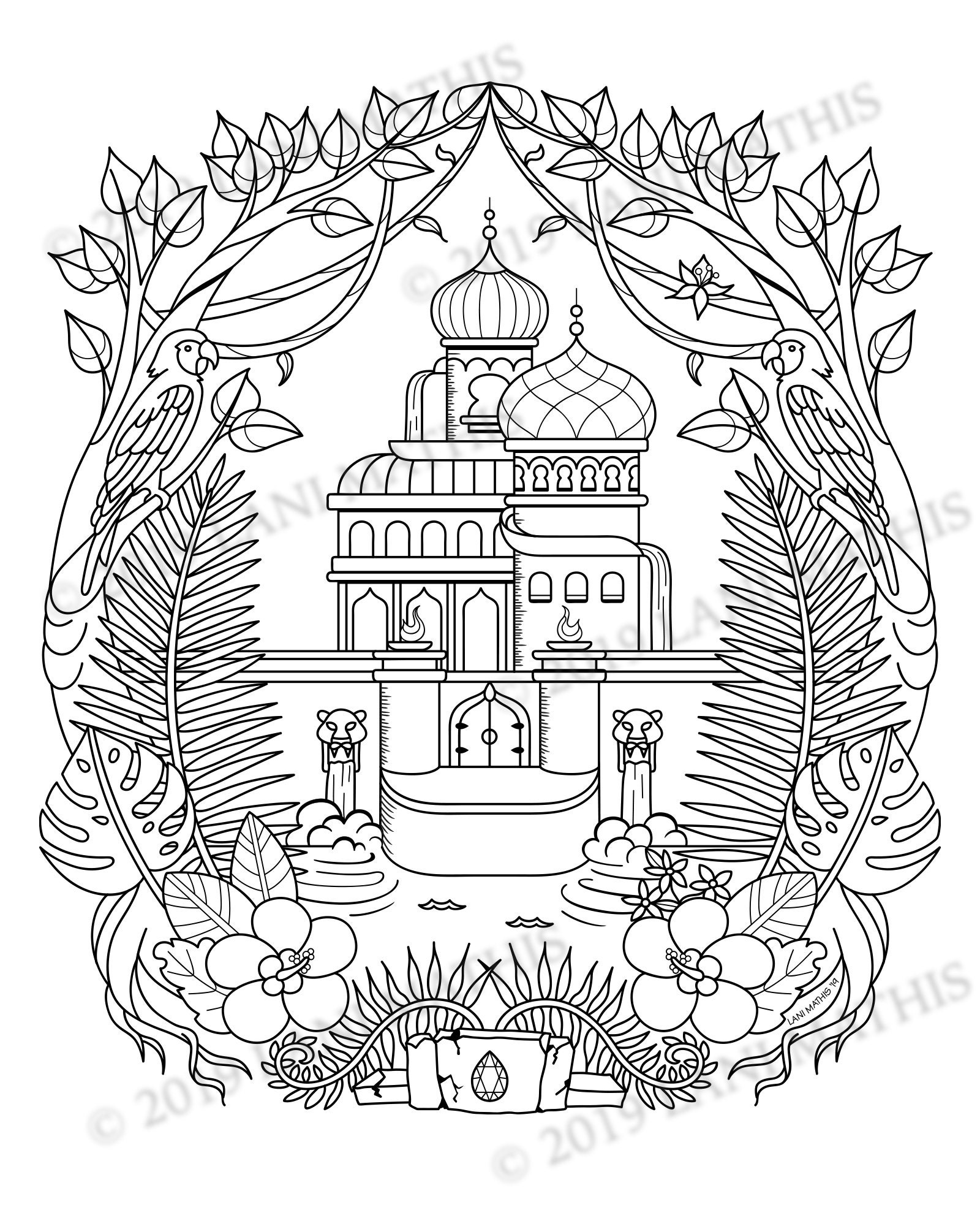 Coloring Page || Digital Download || Jungle || Palace || Tropical ...