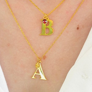 Personalized Initial Necklace, Initial Gemstone Necklace, Initial Birthstone Necklace, Bridesmaids Gift, Gifts for Her, Custom Necklace