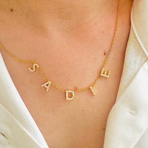 Diamond Pave Letter Necklace, Pave Name Necklace, Dainty Jewelry, Name Necklace, Personalized Jewelry, Gift For Her,  Brai