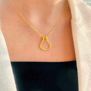 14K Gold Horseshoe Ring Holder Necklace: Sterling Silver Keeper