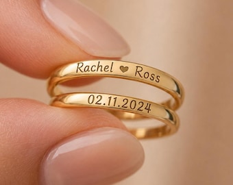 Custom Double Name Ring, Personalized Engraved Band, 925 Silver Promise Ring, Stackable Anniversary Gift
