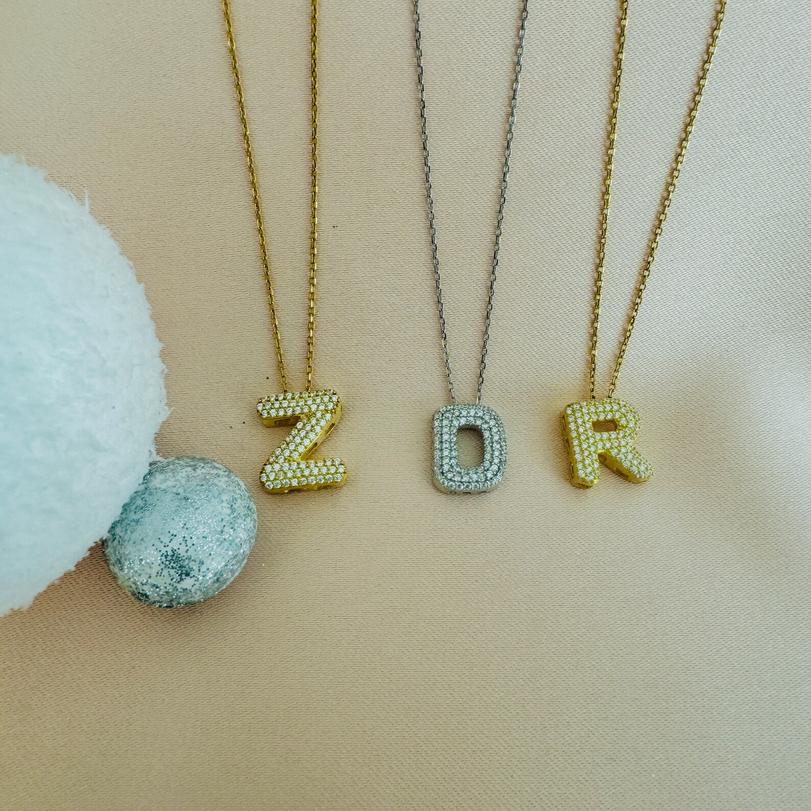 Pave Bubble Letter Necklace, 14K Gold Plated Bubble Pendant, Personalized Jewelry, Diamond ...