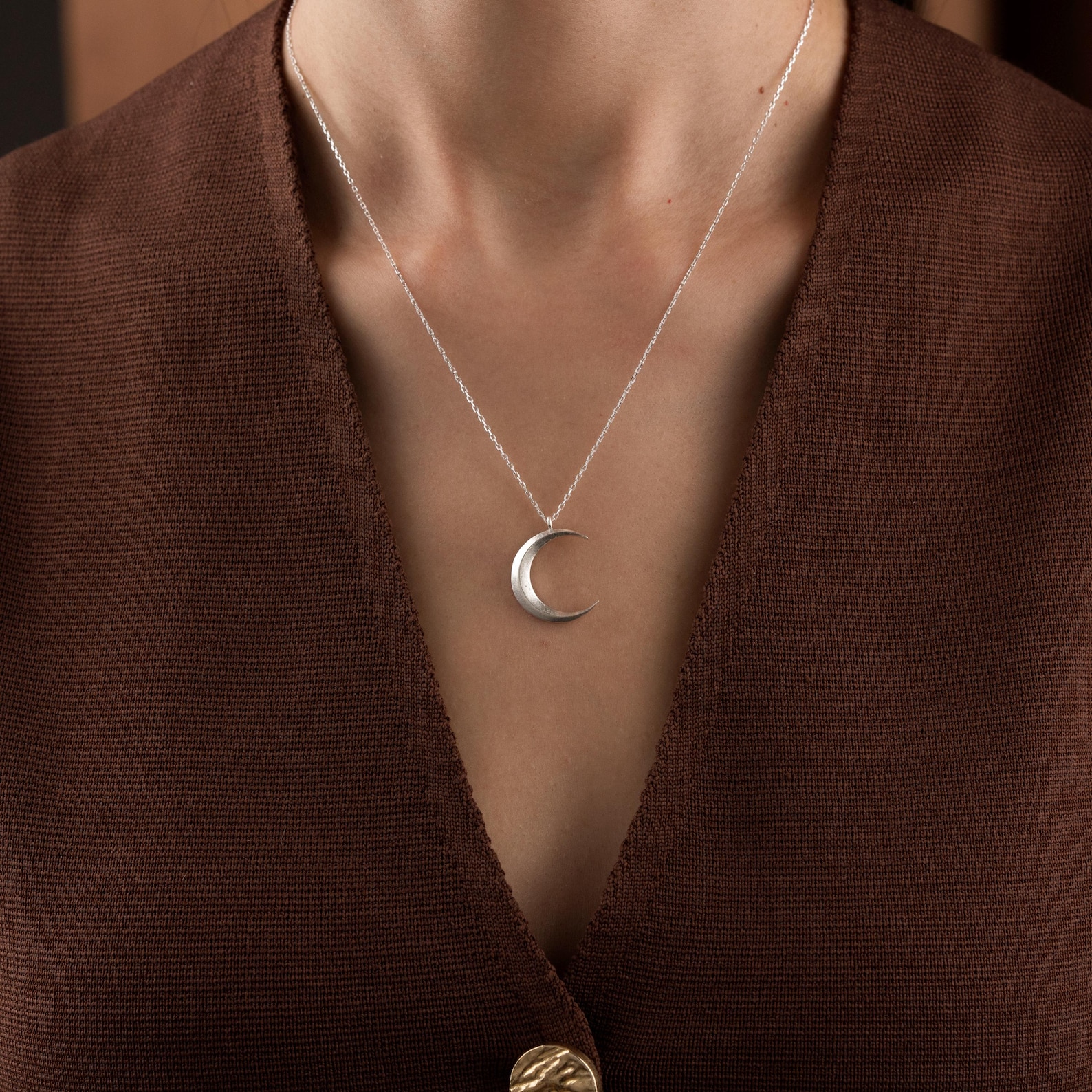 Sterling Silver Crescent Moon Necklace, Dainty Celestial Pendant ...