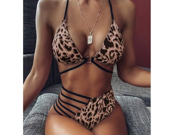Bikini-Badeanzug Leopardenmuster, Sommer 2024 neuer Trend, Farbe Grün, Rot, Weiß Bikini, trendige Bikini-Sommerkollektion: Bleiben Sie stilvoll am Strand