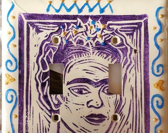 Frida Kahlo Printed Light Switch Cover with Painted Embellishments