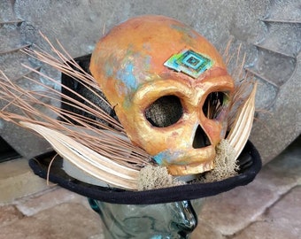 Post Apocalyptic Skull Hat - Distressed, Rusted, Ruined - One-of-a-Kind - Halloween