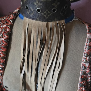 LV Choker Necklace with Brass Accents + Leather Fringe