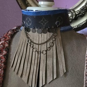 LV Choker Necklace with Brass Accents + Leather Fringe