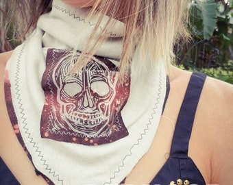 Distressed Reversable Art Bandana made from soft hand dyed cotton with your choice of hand Printed Patch
