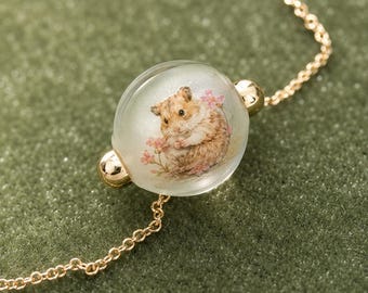 100% Handmade Inner Painted Pet Portrait Necklace, Custom Hamster Realistic Artwork from Photo, Personalized Pet Necklace