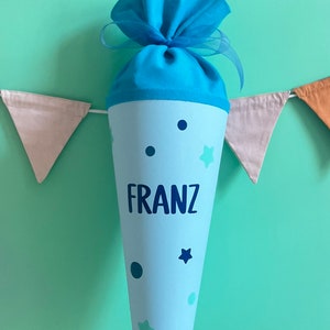 Personalisierte Schultüte mit Namen Einschulung Schule Schulanfang Schulkind Punkte Hellblau 70cm