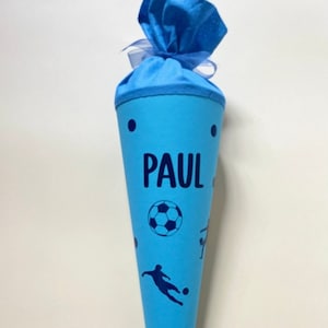 Personalisierte Schultüte mit Namen Einschulung Schule Schulanfang Schulkind Mädchen Fußball Blau 70cm
