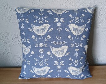 16x16" Narvik Scandi Birds Blue cushion cover Handmade (40x40cm)