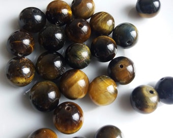 Tigers Eye Globe beads -  natural gem beads - brown bronze amber stones - 30 beads - 8mm