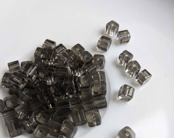 Petite Grey Glass Cube beads - small beads - square - 5mm - 85 beads