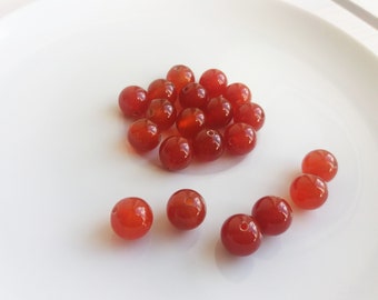 Carnelian Globe beads -  natural gem beads - orange amber stones - 20 beads - 10mm