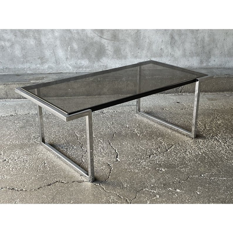 Table basse chronée et verre fumé année 70 image 2