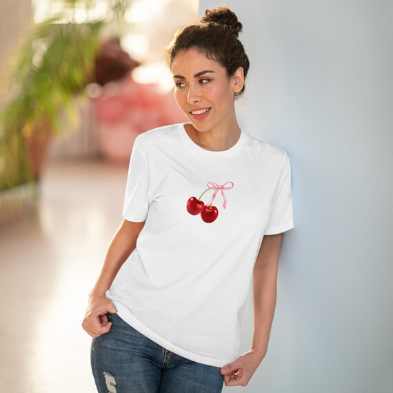 Cherry Bow T shirt Cherry Tee Bowknot Printed T shirt Unisex Cherry T shirt Clothing Gift Summer Cherry Gift Tee Etsy UK