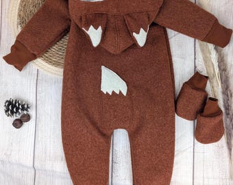 Walk overall children fox / lined walk suit for children with fox ears / forest animal motif / warm baby overall winter size 56-122