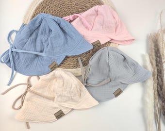 Sonnenhut Kind Musselin /Schirmmütze Kleinkind / dünne Sommermütze für Kinder / Mütze mit Schirm und Nackenschutz / Baumwollmütze für Kinder