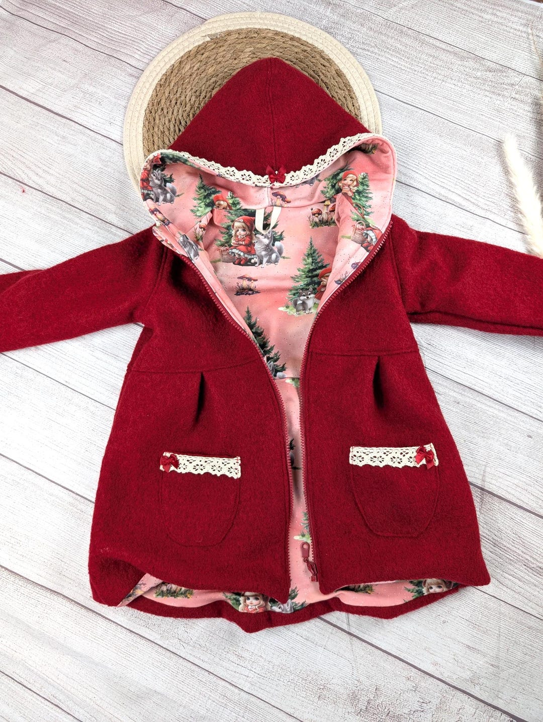 Walk Coat Girl Red - Walk Jacket Girl Red With Zipper - Wool Walk ...