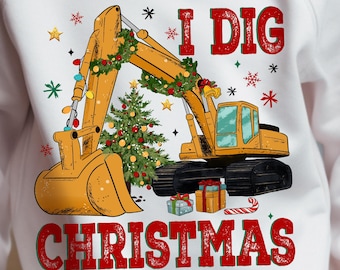 I Dig Christmas PNG, Christmas Boy PNG, Christmas Kids png, Christmas Excavator png, Preppy Christmas Png, Merry and Bright, Christmas Png