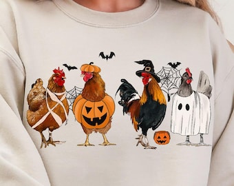 Pumpkin Chicken Halloween PNG, Spooky Season Vintage trendy shirt, Chick Or Treat, Halloween Png, Funny Halloween Chicken Png, Spooky Goose
