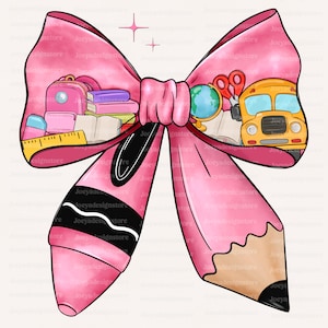 Pencil Bow PNG, Pink Crayon Bow PNG, Back to School Coquette PNG Digital Design Download, Girl School Png, school bus png, Coquette Teacher