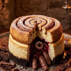 Halloween Cinnamon Roll Cheesecake Recipe PDF | Spooky Gothic Dessert Guide, Farmhouse Cottagecore Baking, Horror Themed Cake Digital Downlo