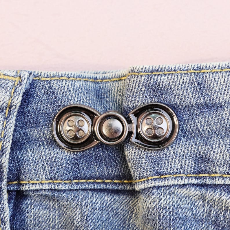 Pants Lock Button Adjustable Jeans Waist Tightener Buttons – No Sew Metal Hook, Reduce ...